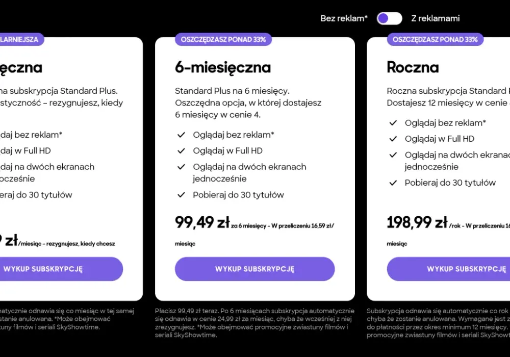 SkyShowtime cena i pakiety - Który plan wybrać, by nie przepłacić?