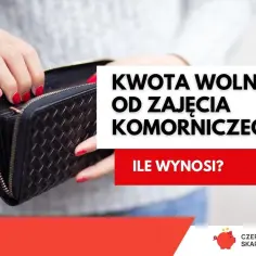 Dłonie z czerwonymi paznokciami otwierają portfel. Tekst: "Kwota wolna od zajęcia komorniczego 2025. Ile wynosi?".