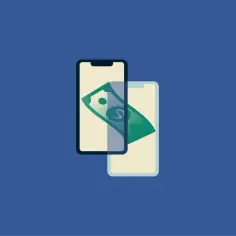 Dwa telefony z zielonym banknotem między nimi. To ilustracja pokazująca, paypal co to jest i jak działa płatność online.