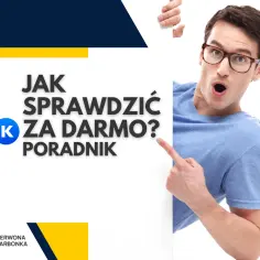 Mężczyzna w okularach z otwartymi ustami wskazuje na napis "Jak sprawdzić BIK za darmo?". Poradnik.