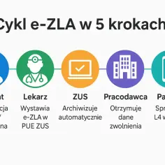 Cykl e-ZLA w 5 krokach: pacjent, lekarz, ZUS, pracodawca, pacjent. Gdzie sprawdzić L4? Na telefonie w IKP/UE.